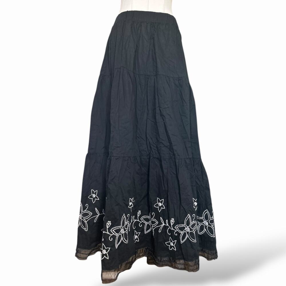 Plus Size Black Boho Tiered Skirt w/ Embroidery (Liz & Me 1X | 18/20W) 31
